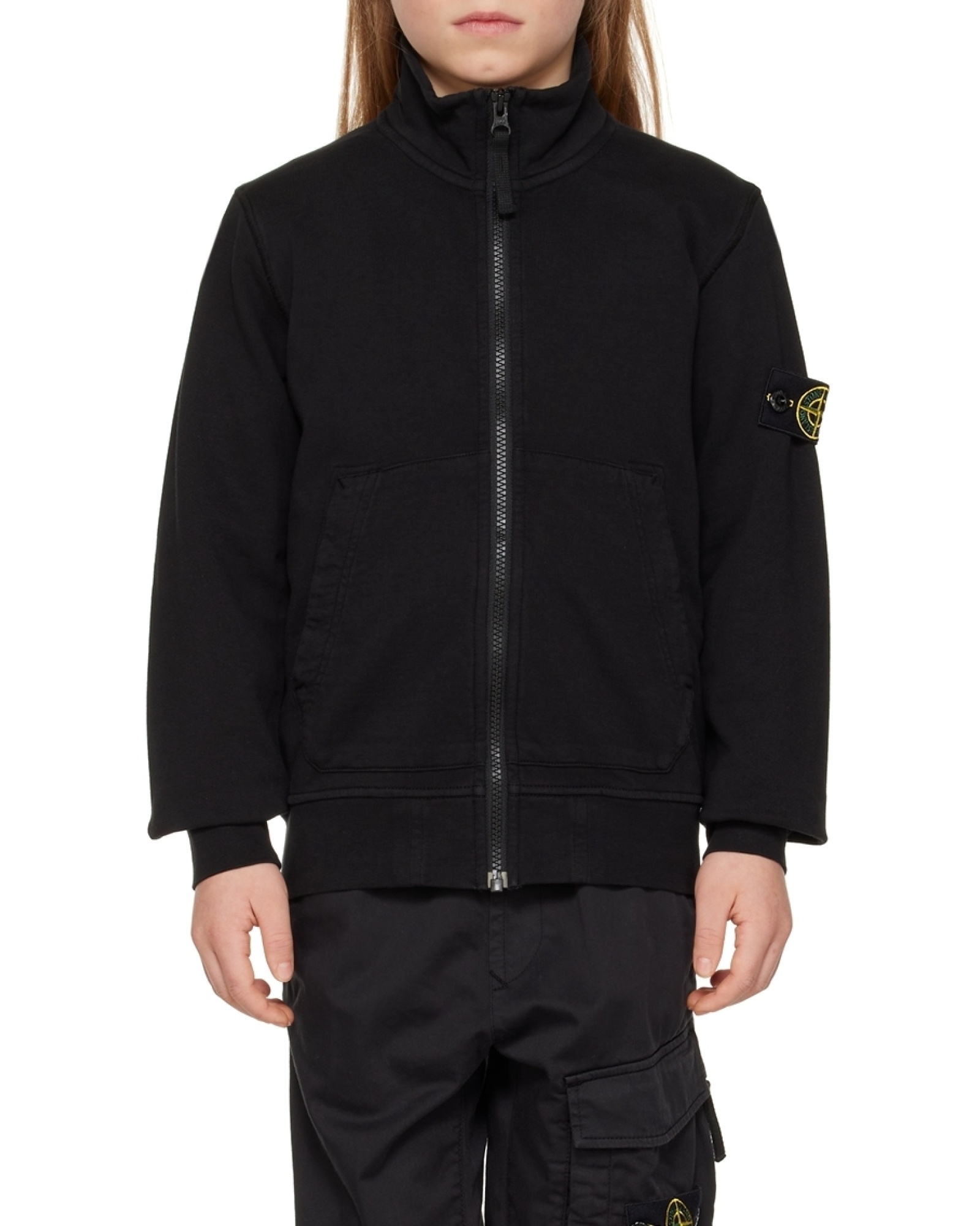 Stone Island Compass-patch Zip-up Sweatshirt In Black