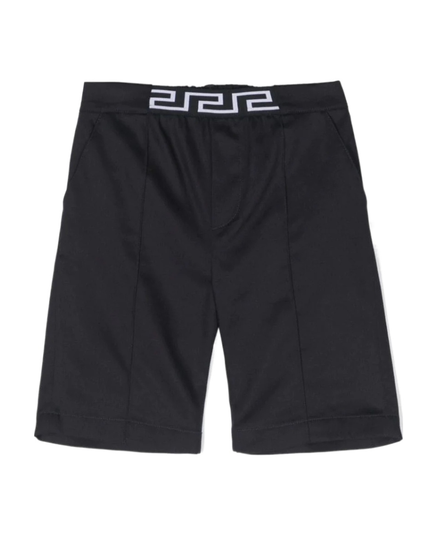 Versace Greca-waistband Gabardine Shorts In Black