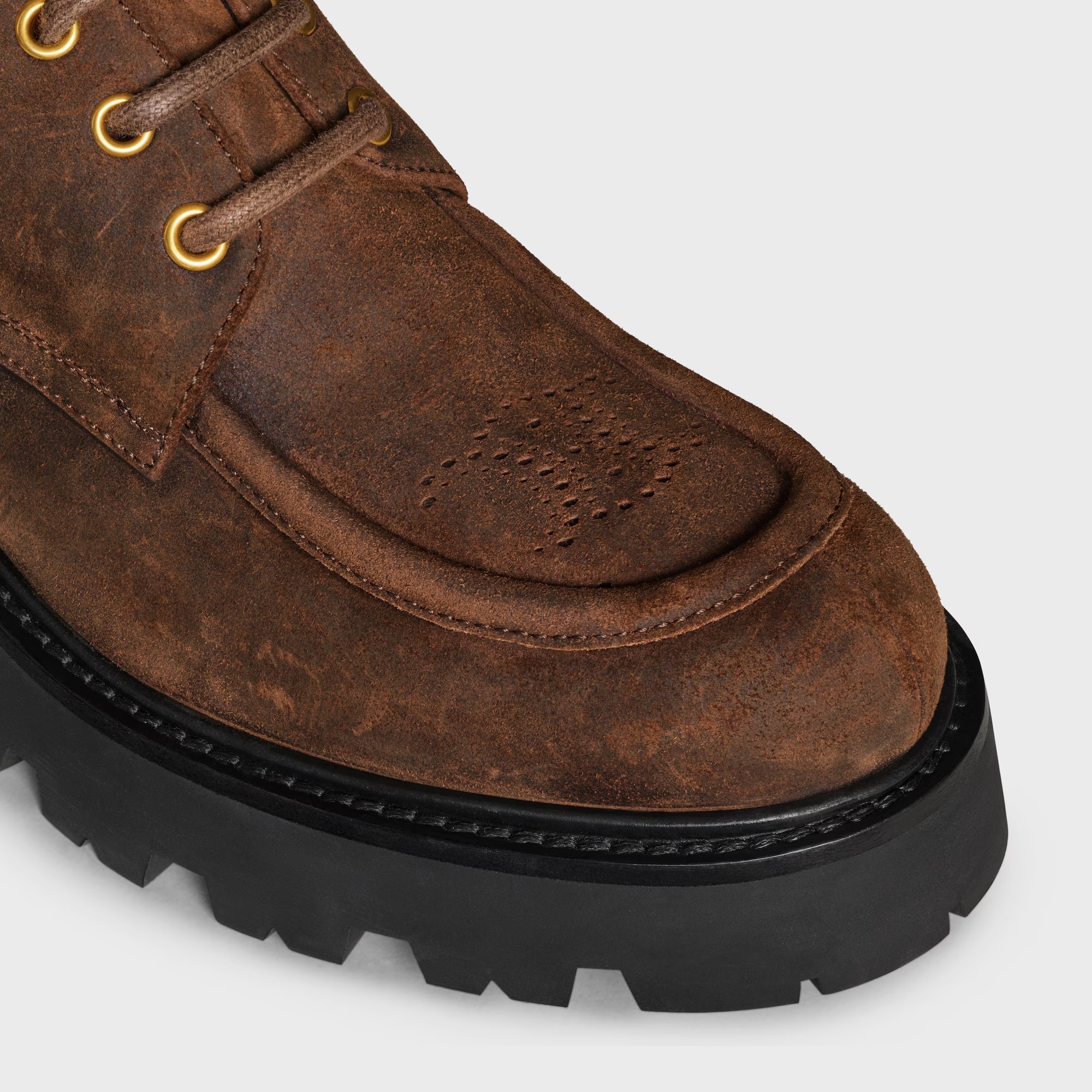 Celine Triomphe Derbies In Waxed Suede Calfskin In Brown