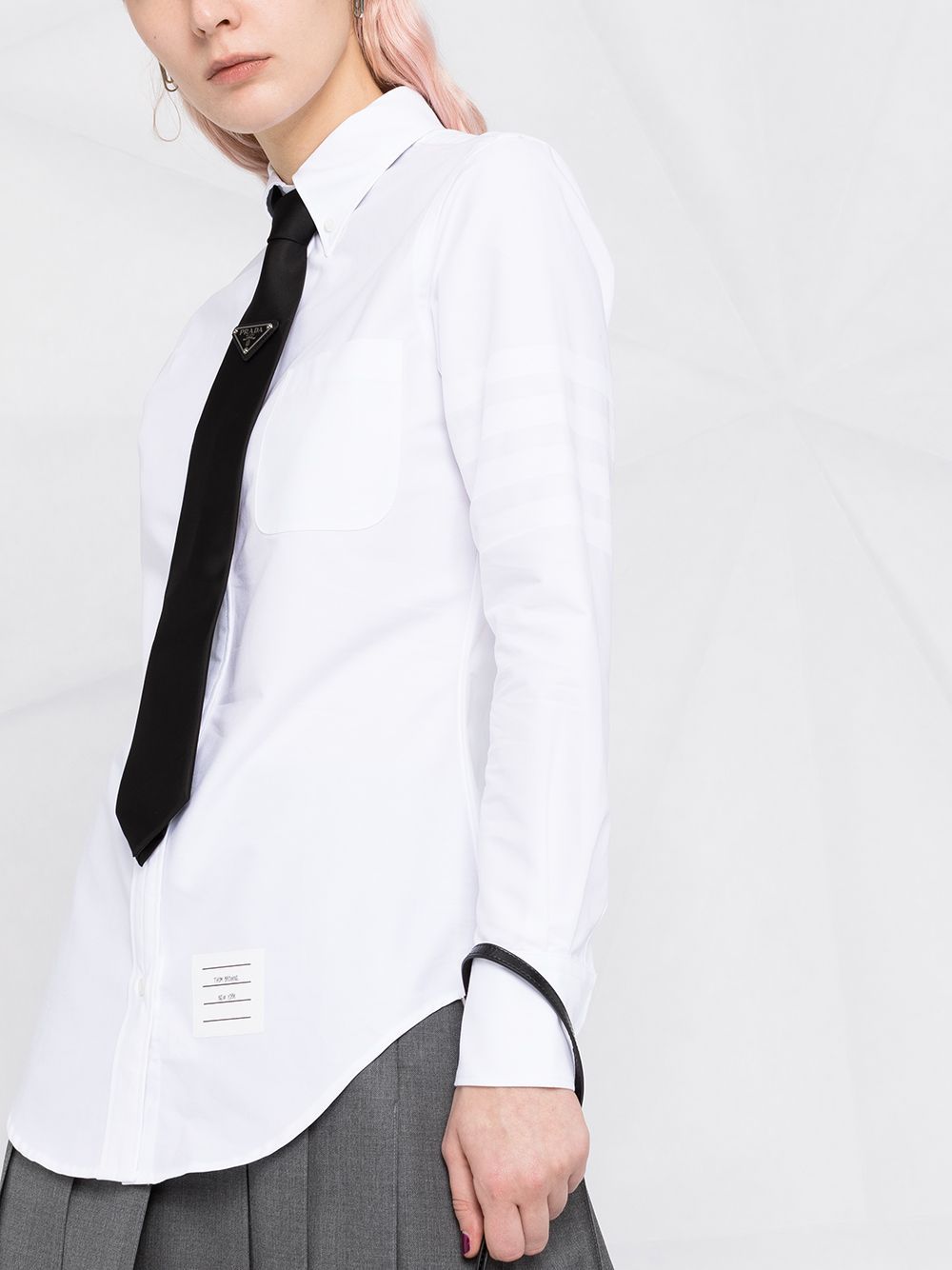Thom Browne Logo-patch Buttoned Shirt In White
