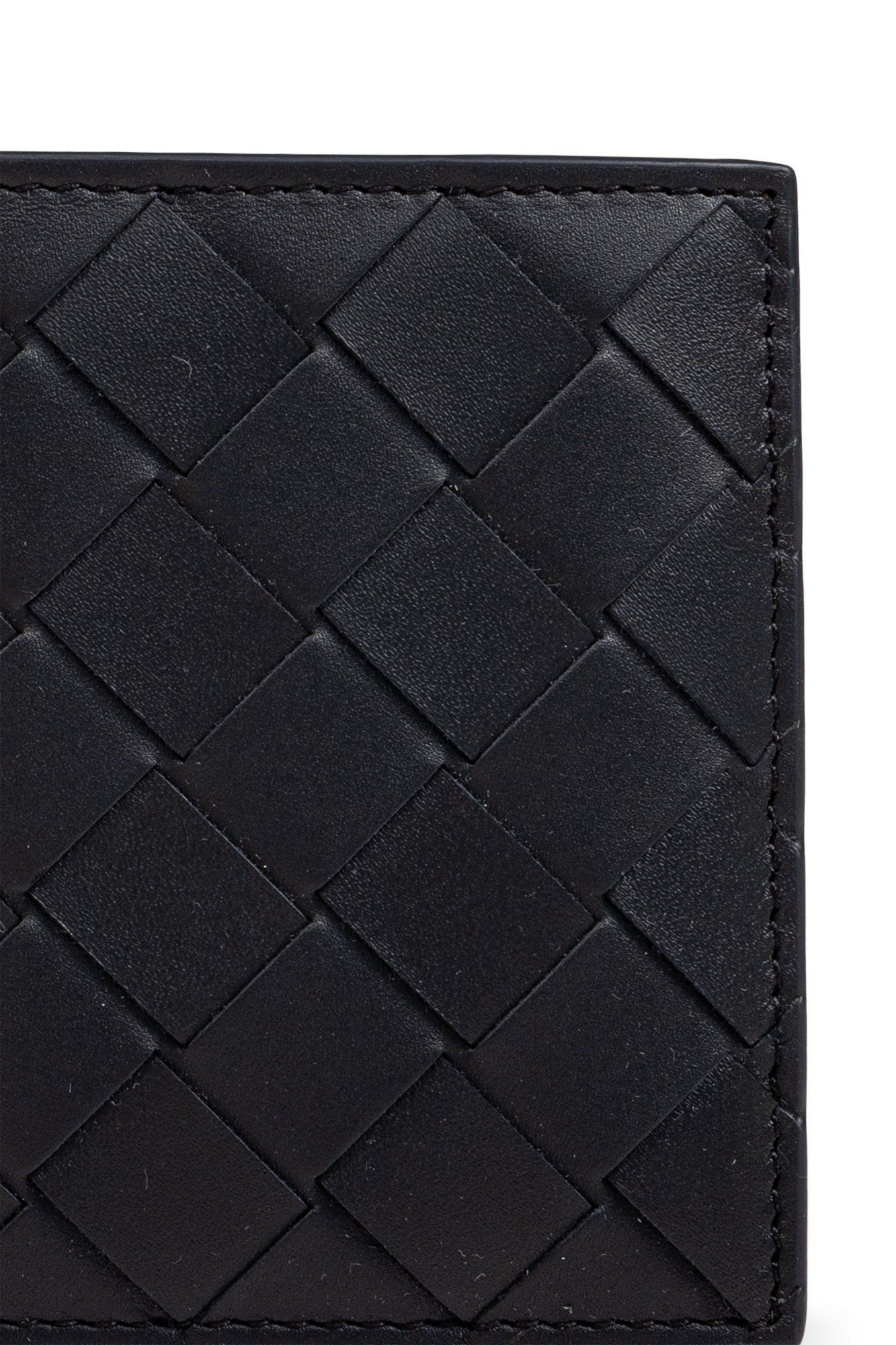 Bottega Veneta Men Leather Wallet With Intrecciato Motif In Black