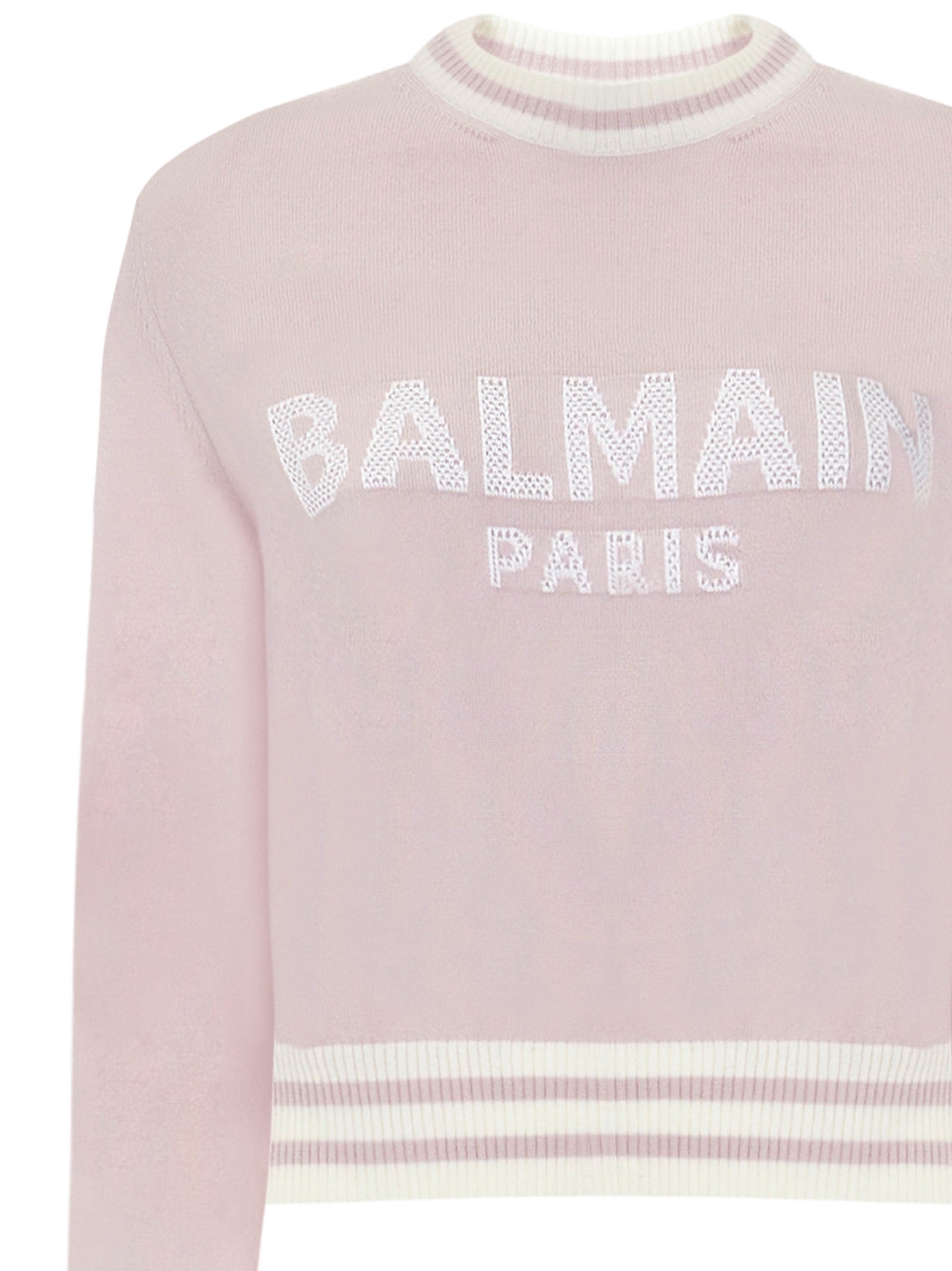 BALMAIN BALM TOP SWTSHRT CN LS CRPPD LOGO STRPD