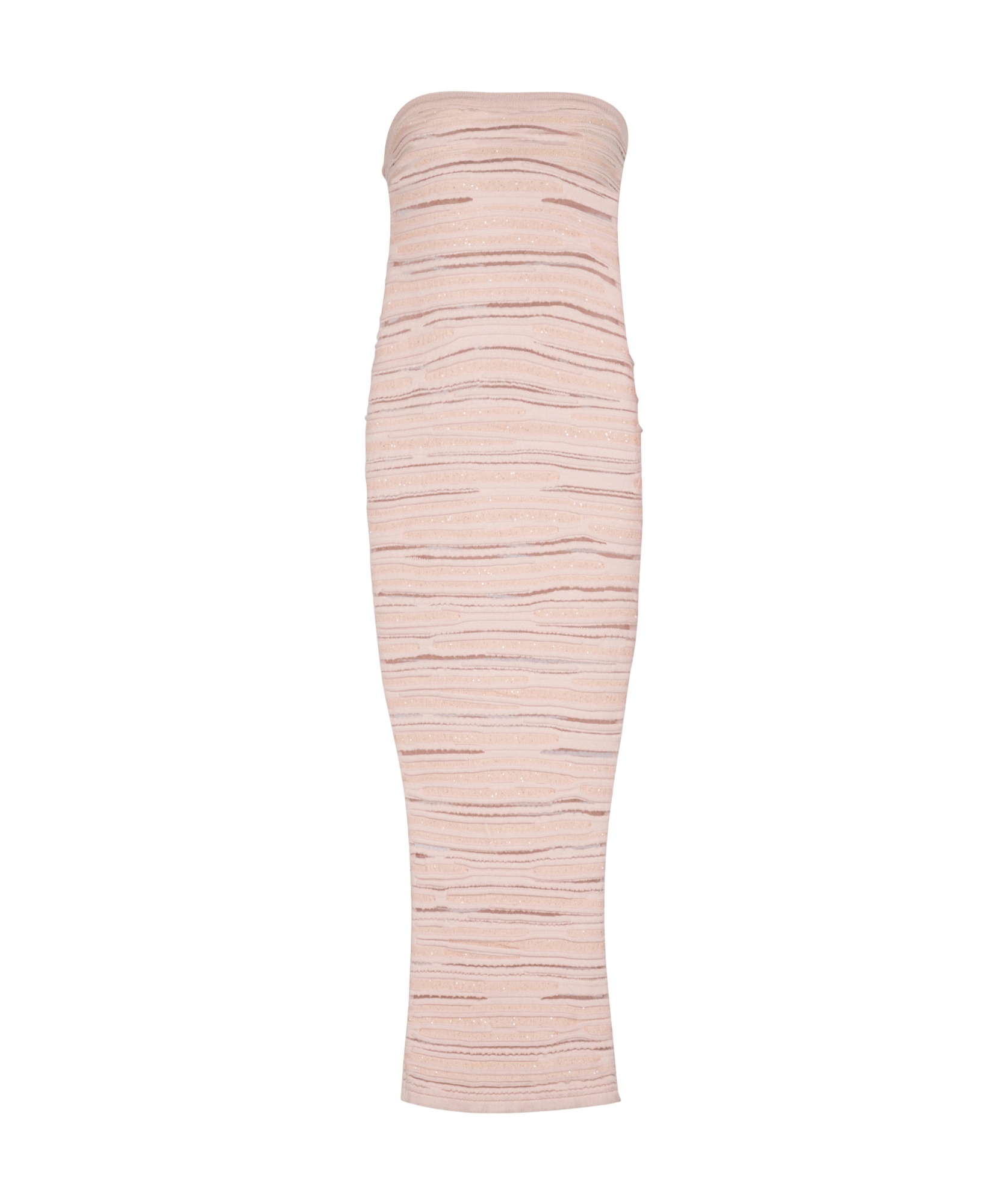 Balmain Strapless Sequin-embellished Open-knit Midi Dress In Nude