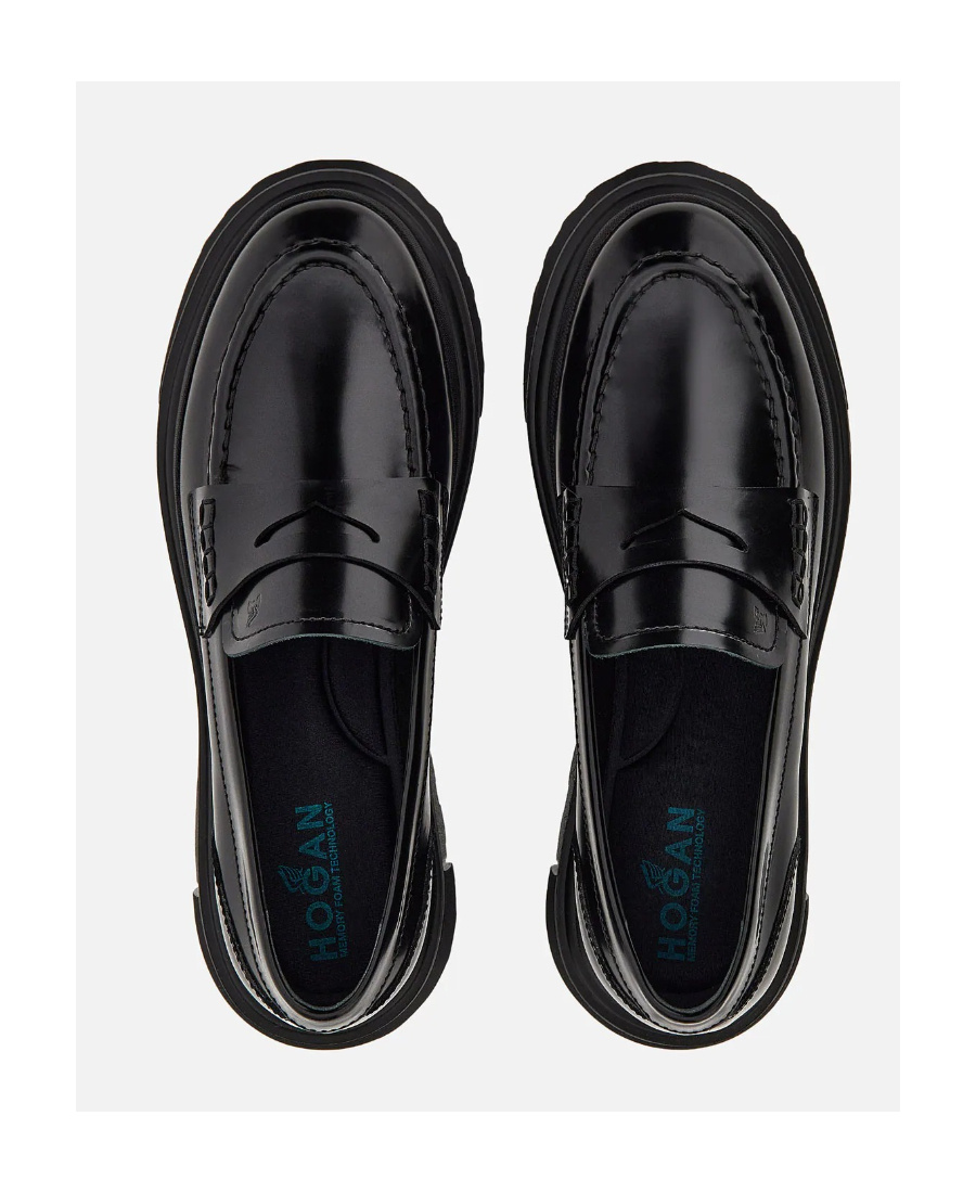 Hogan Chunky Leather Loafers In Black