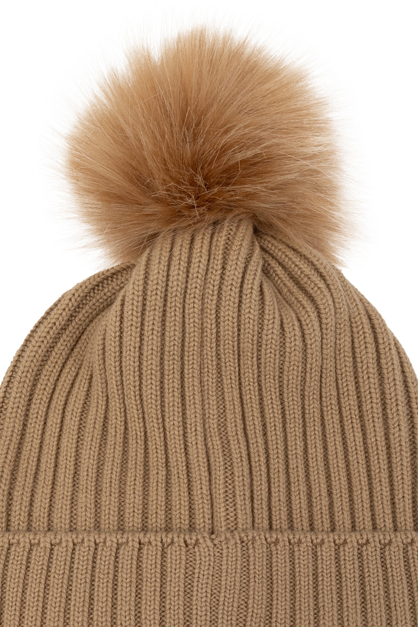 Moncler Pompom Ribbed Beanie In Brown