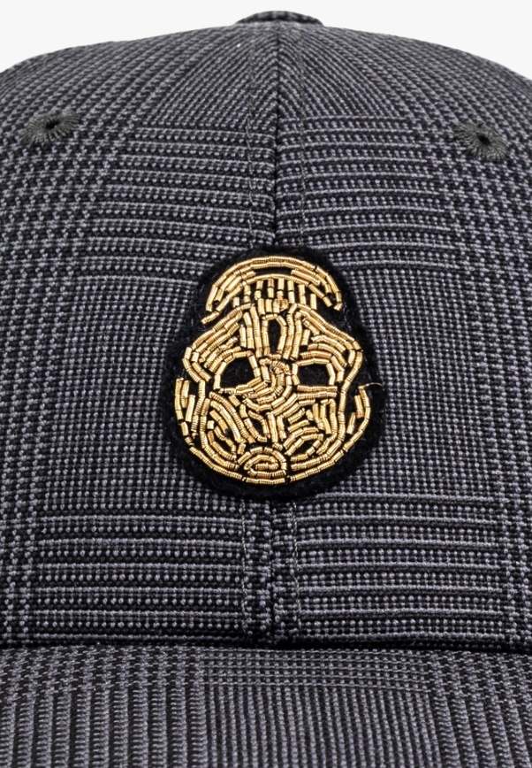 Alexander Mcqueen Skull-patch Check-pattern Baseball Cap In Black