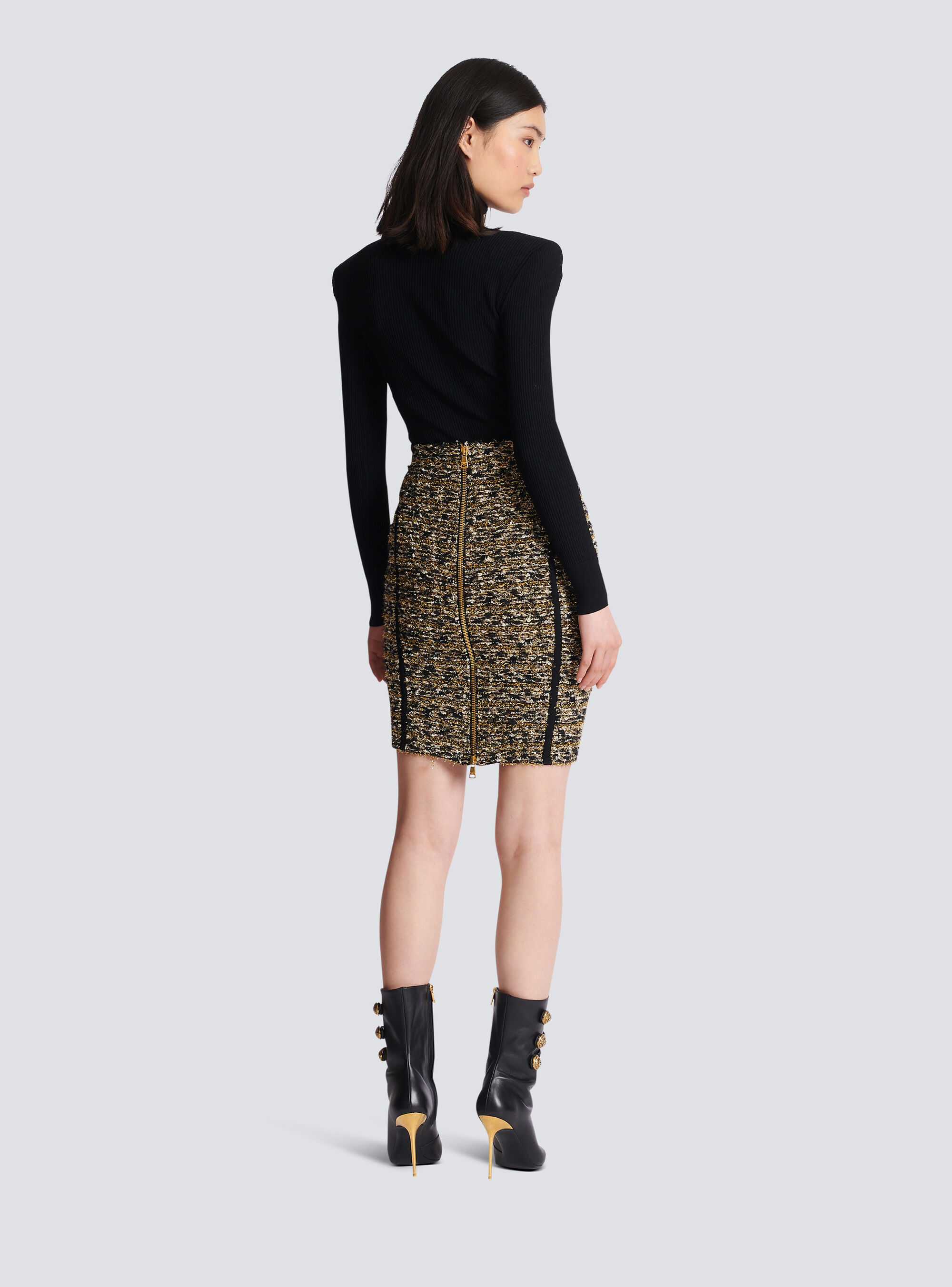 Balmain Metallic Striped Eyelash Tweed Skirt In Multicolor