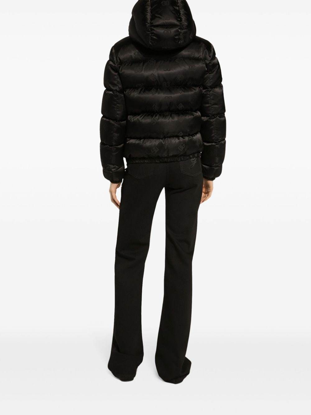 Dolce & Gabbana Monogram-jacquard Puffer Jacket In Black