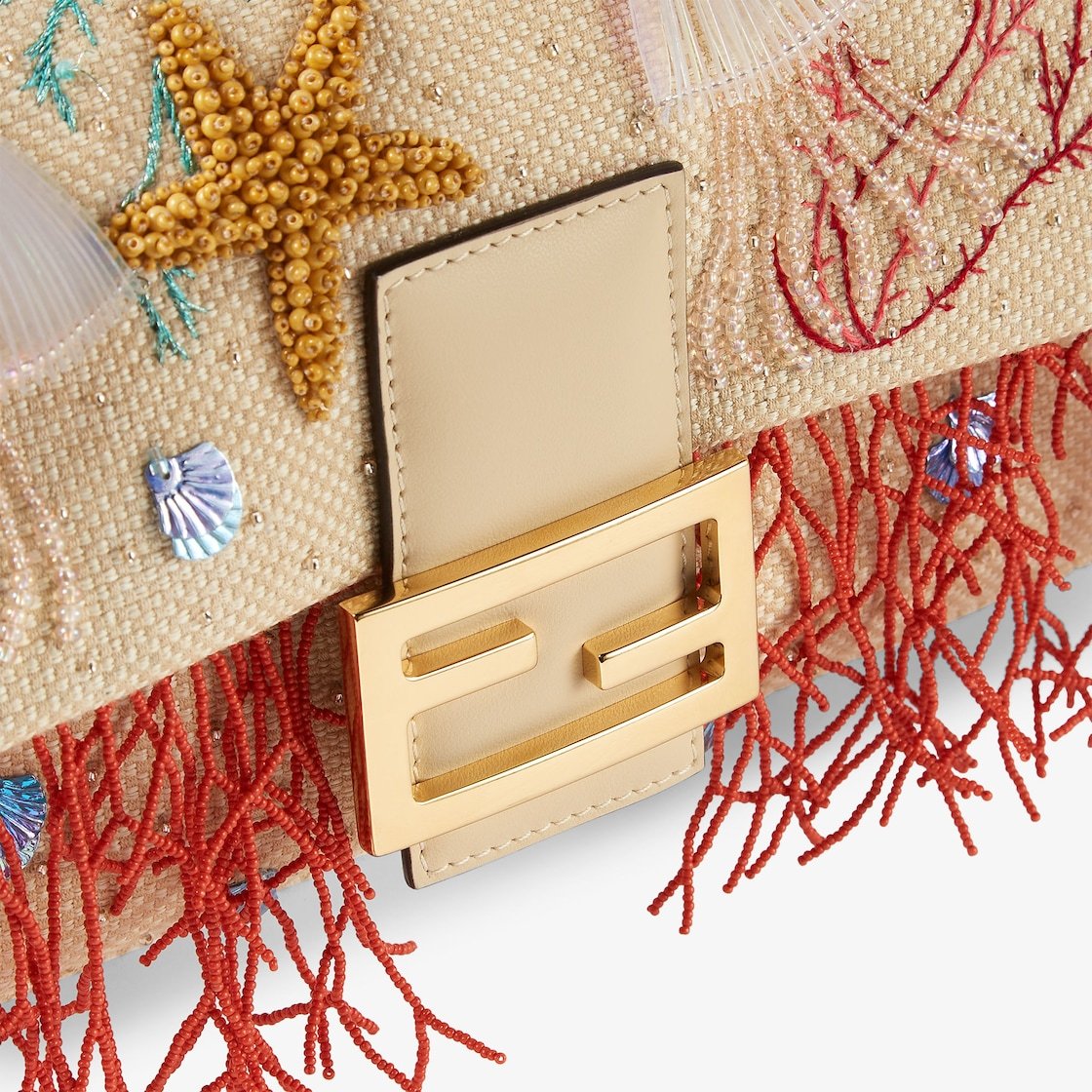 Fendi Woven Bag With Sea Garden Embroideries In Brown