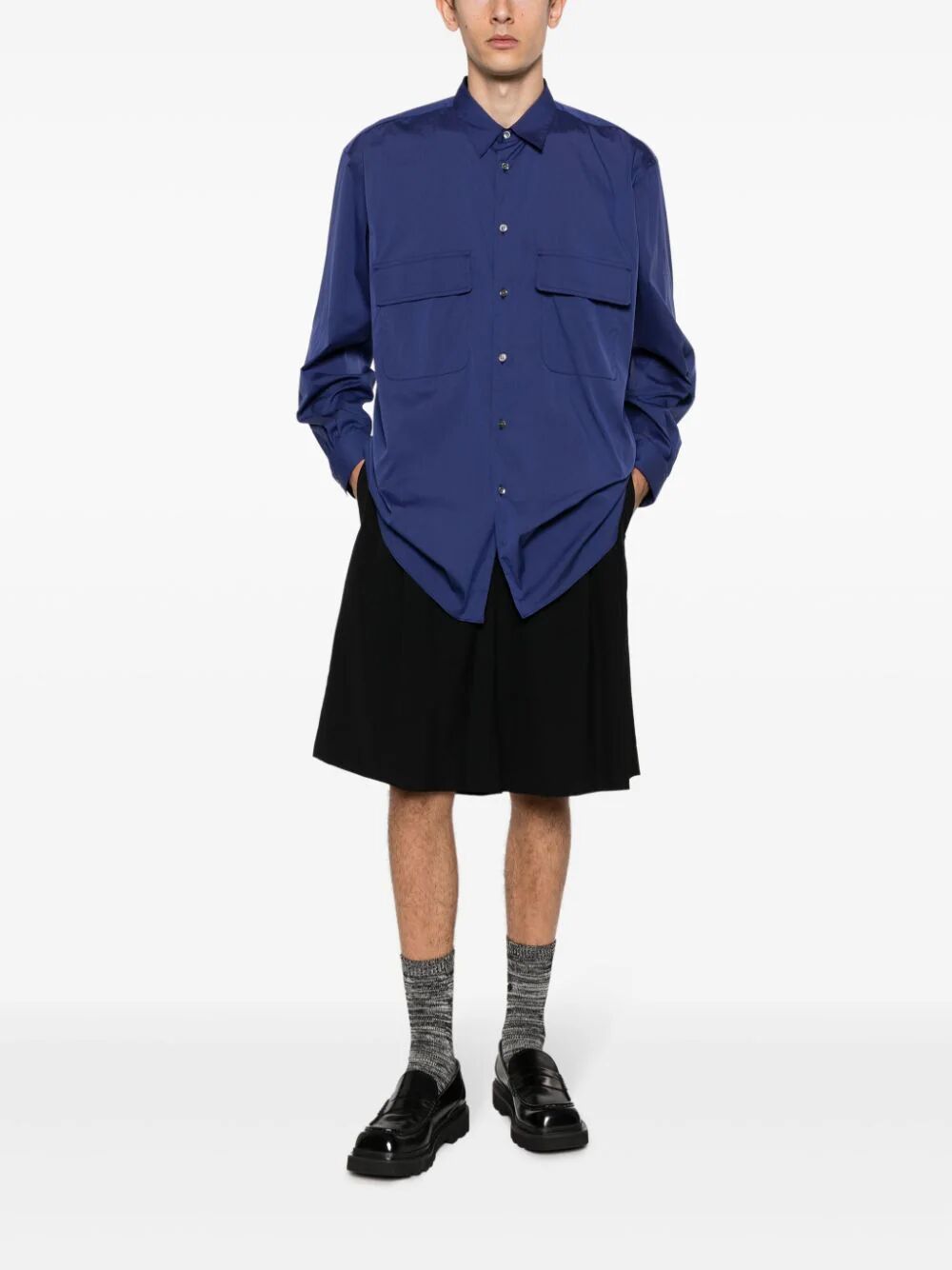 Comme Des Garçons Button-down Collar Long Sleeve Shirt With Pockets In Blue