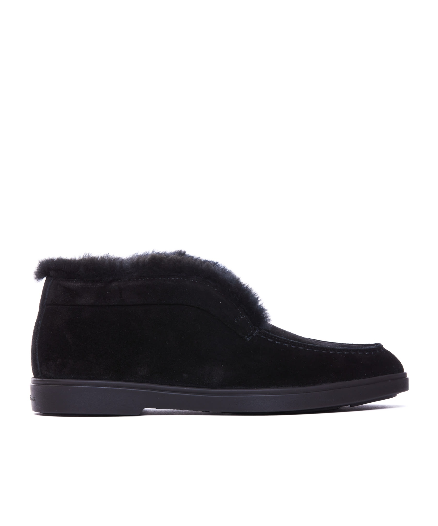 Santoni Fortune Shearling Suede Loafer Booties In Black
