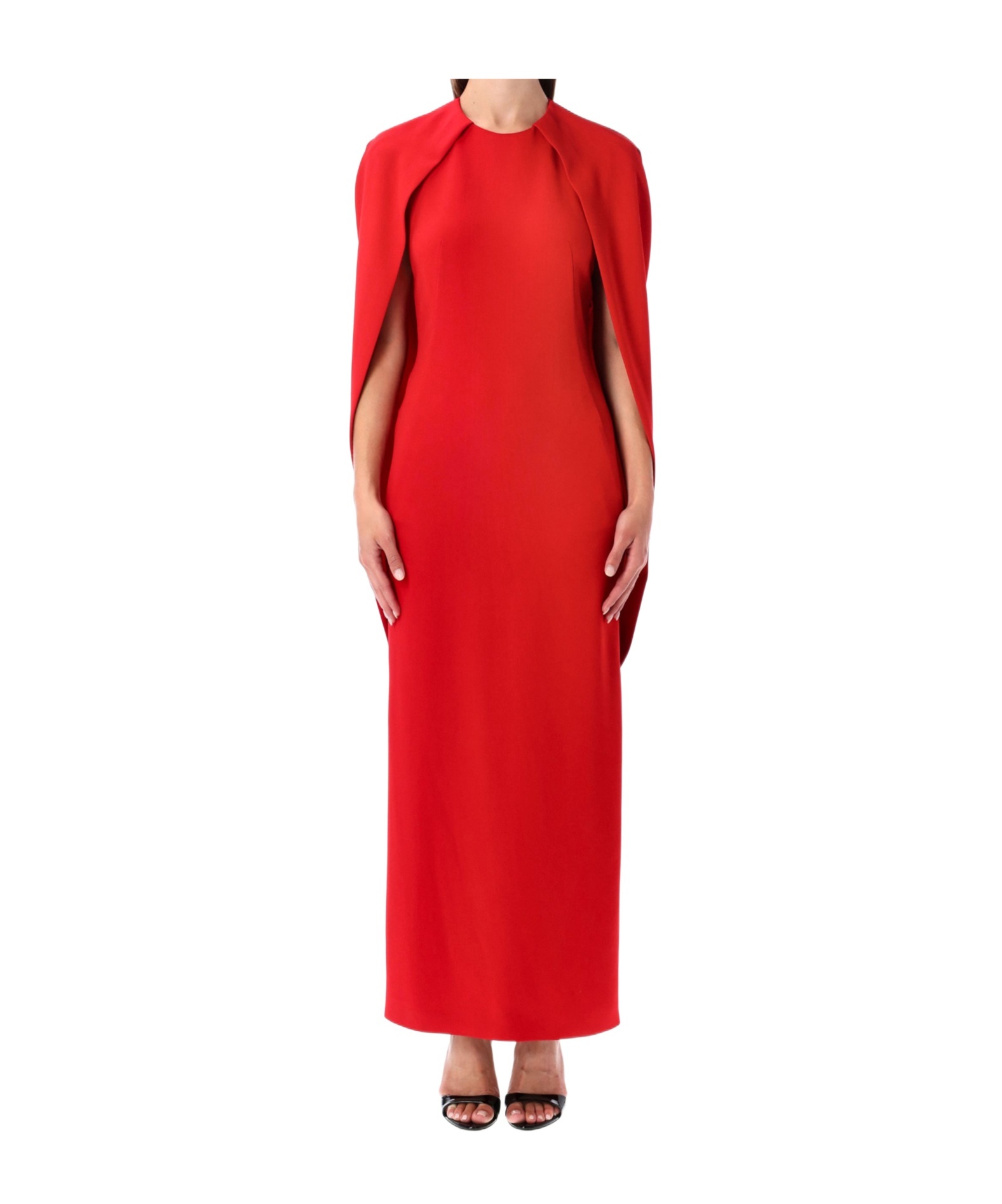 Alberta Ferretti Long Dress With Cape Style Sleeves In Red