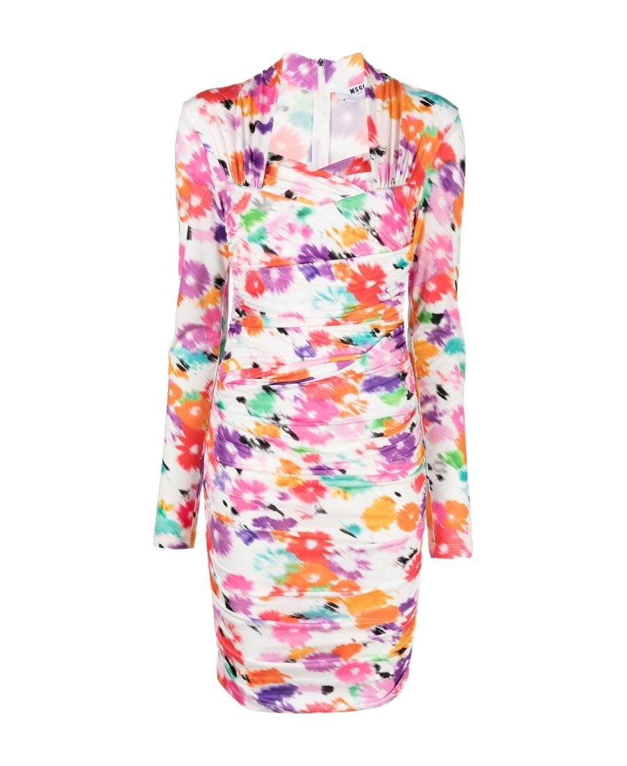 Msgm Abstract Floral-print Midi Dress In Multicolor