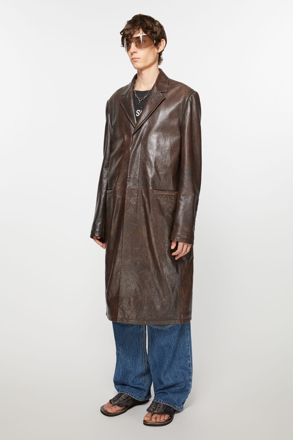 Acne Studios Single-breasted Leather Coat In Brown