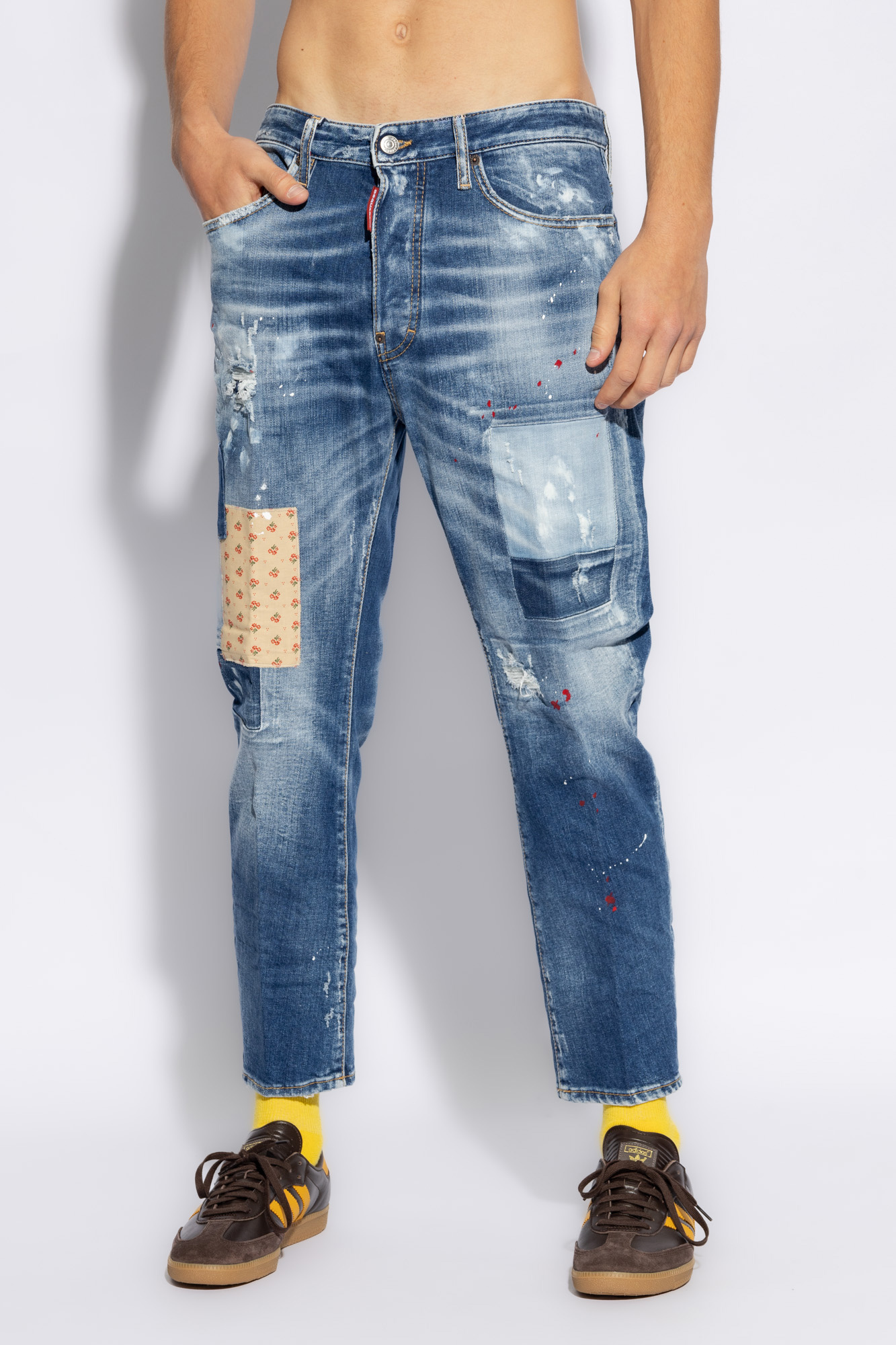 Dsquared2 Patchwork-detailing Distressed Jeans In Blue
