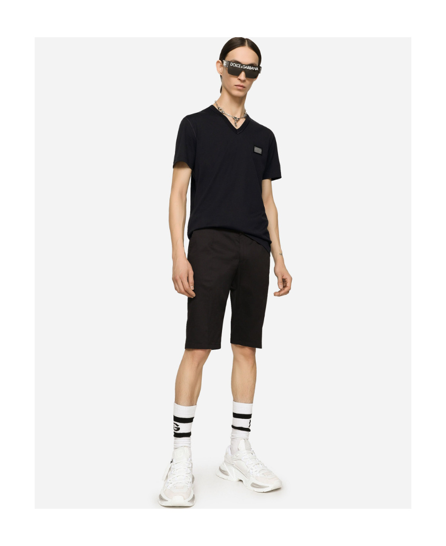 Dolce & Gabbana Logo V-neck T-shirt In Black