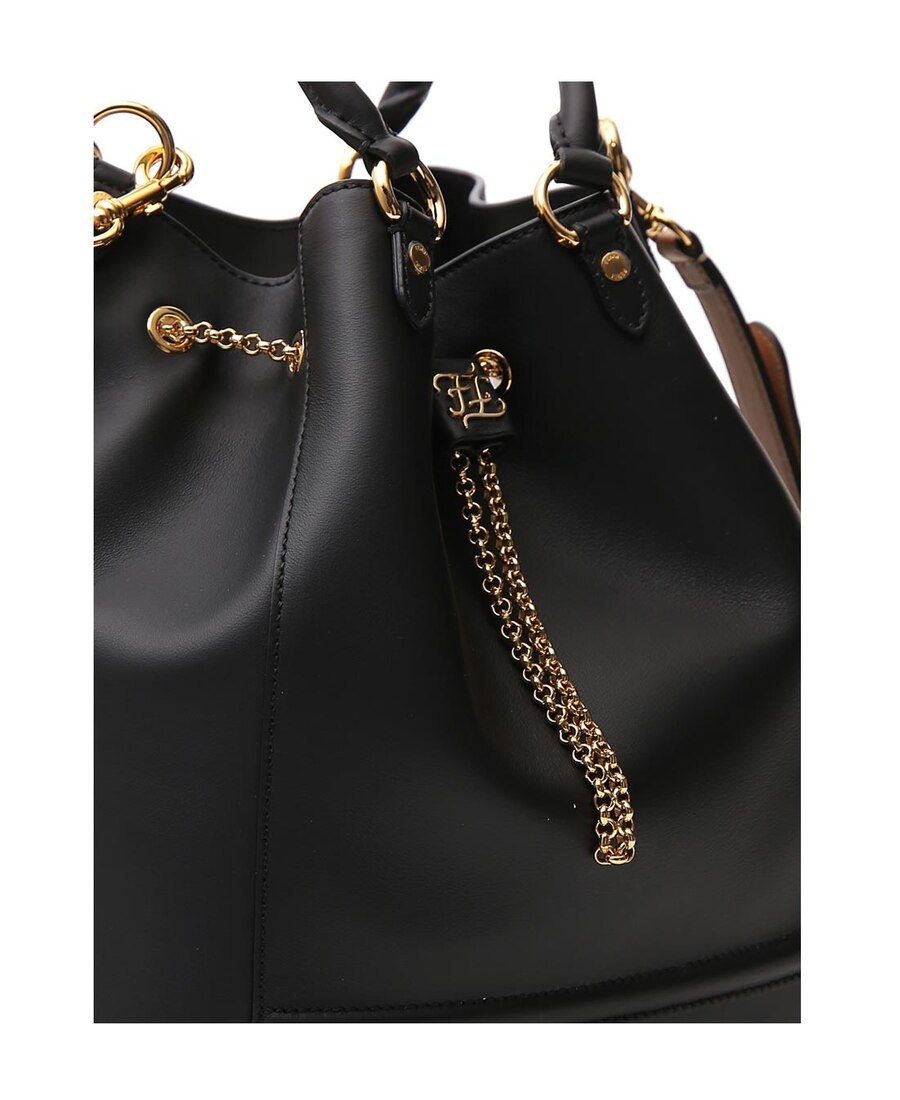 Fendi Karligraphy Drawstring Bucket Tote In Black