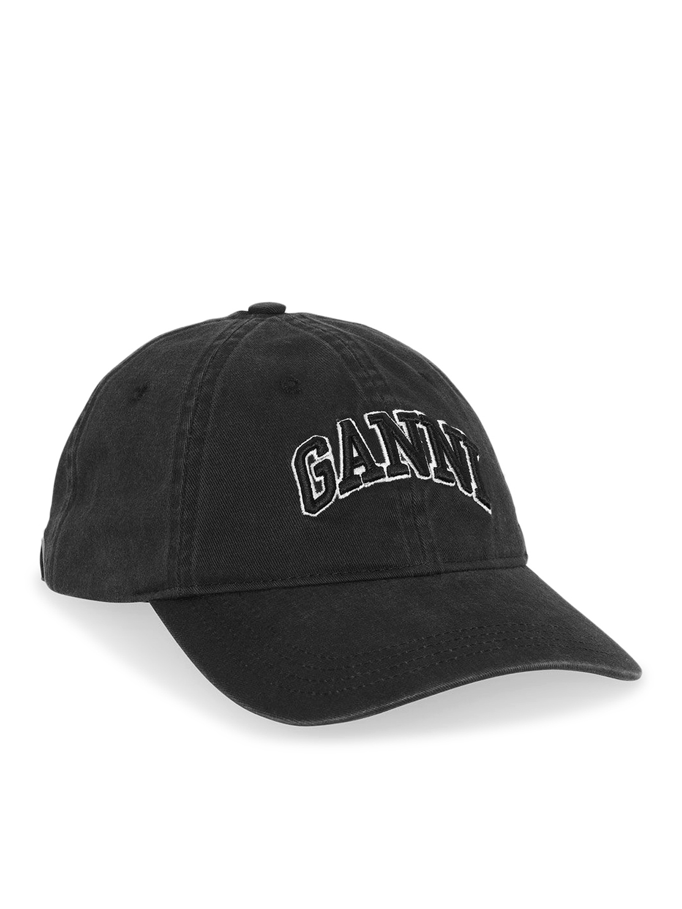 Ganni Womens Black Brand-embroidered Cotton-canvas Cap In Black