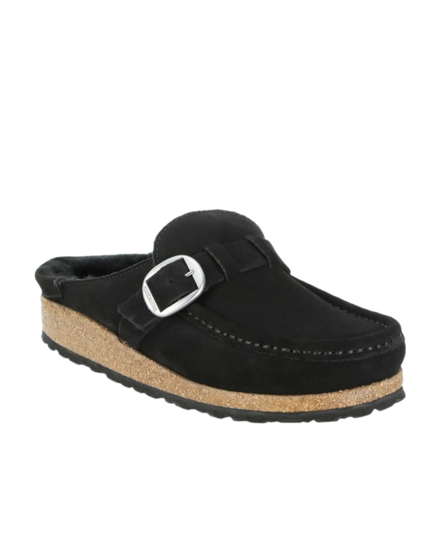 Birkenstock Black Buckley Shearling Suede Slip-on Shoes In Black