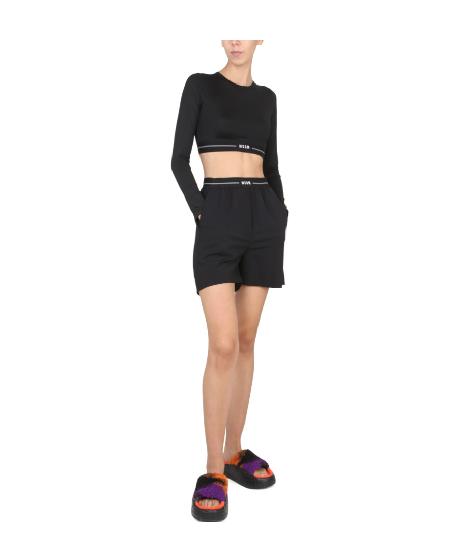 Msgm Logo Sports Short T-shirt In Black