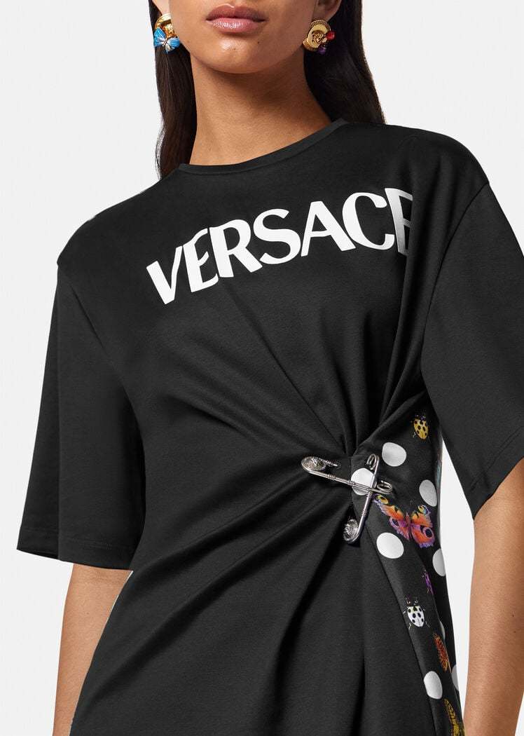 Versace X Dua Lipa Butterfly-print Safety-pin T-shirt In Black
