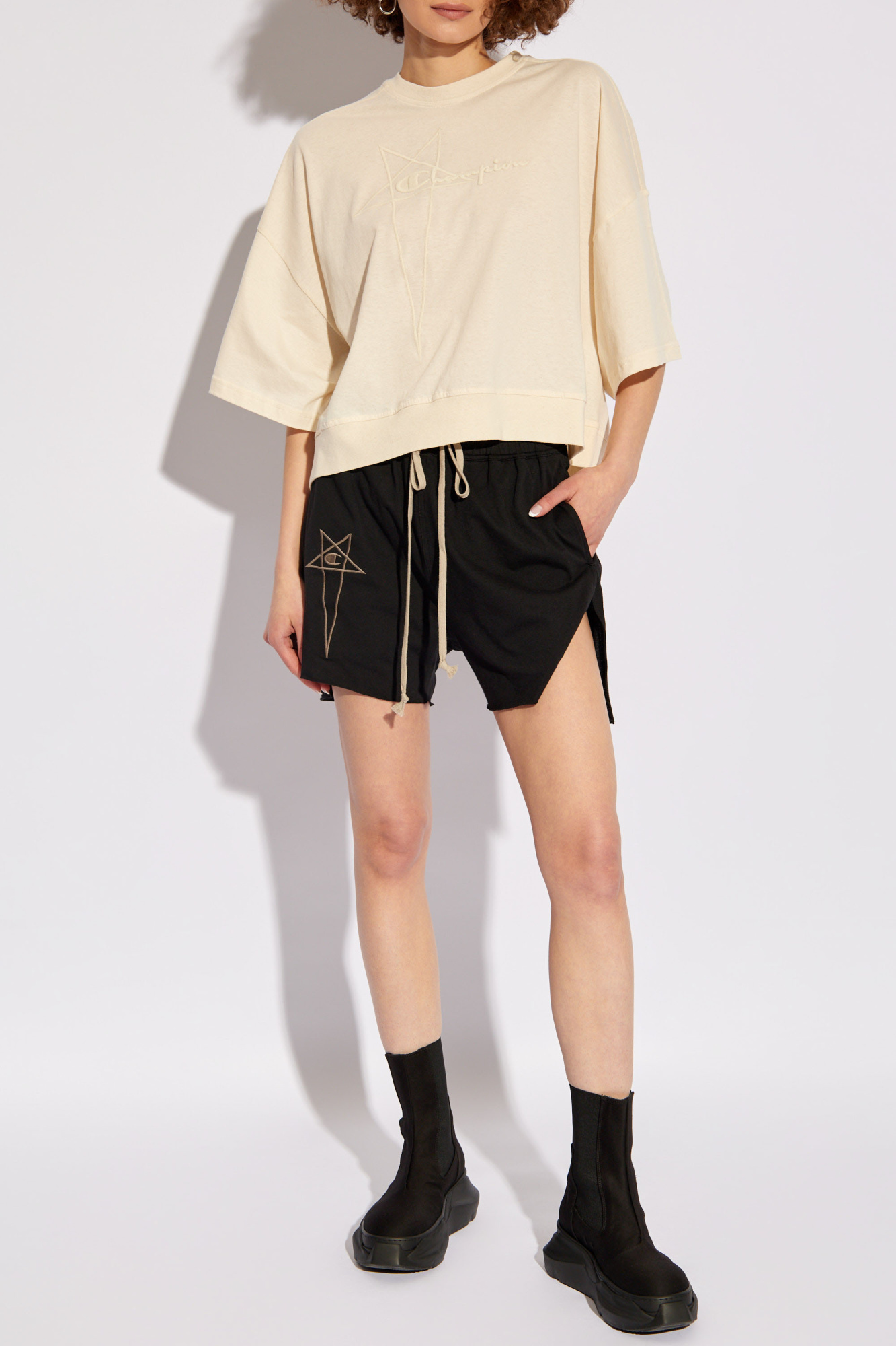 Rick Owens Tommy Cropped Sweatshirt In Nude