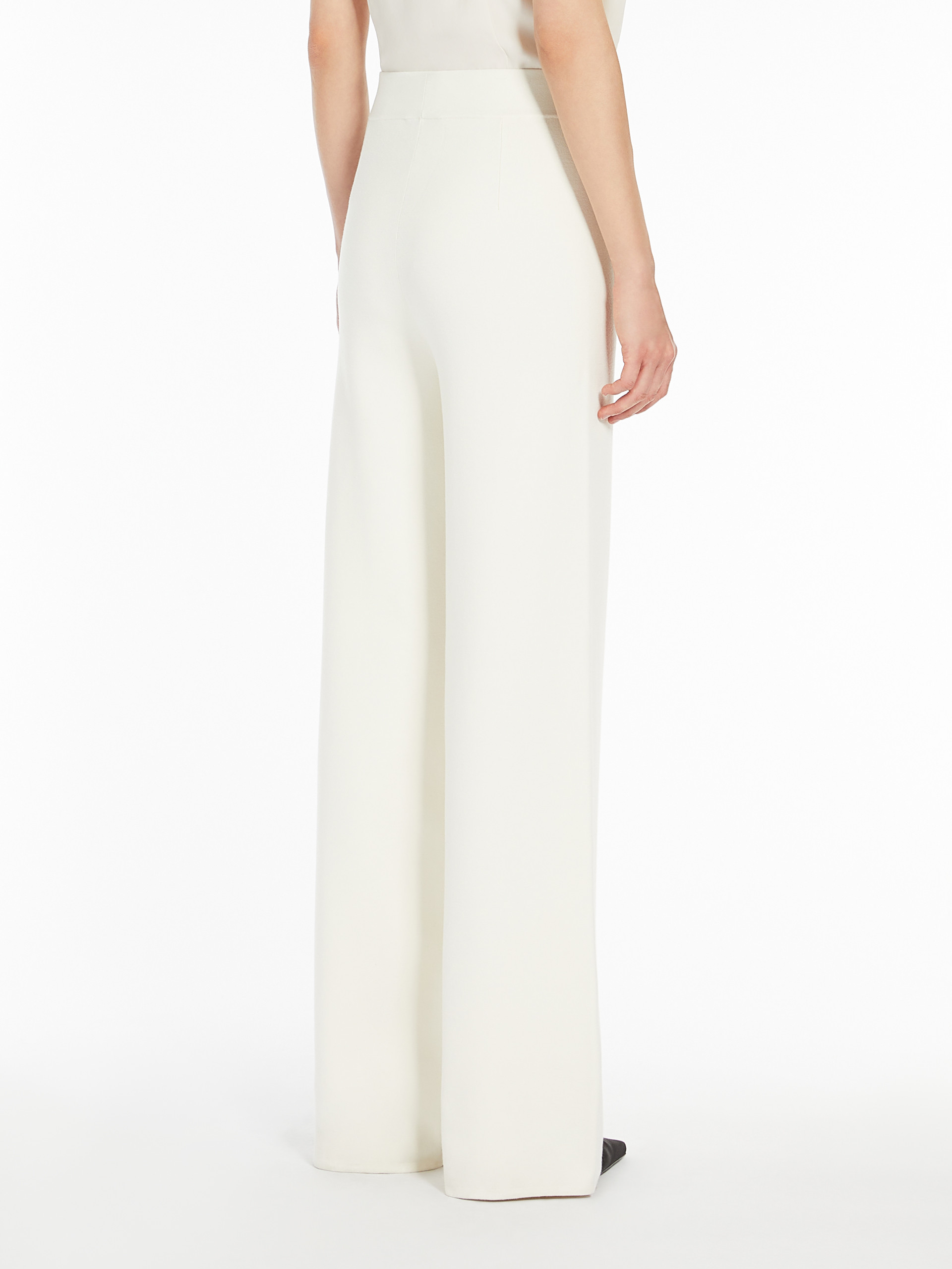 Max Mara Elastic-waistband Silk-cotton Trousers In White