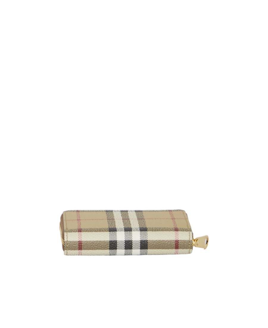 Burberry Structured Check Pattern Wallet With Zip Closure In Nude