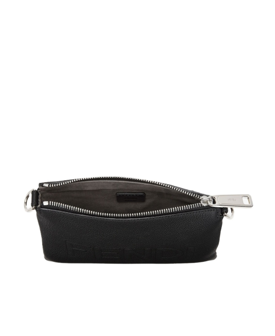 Fendi Logo-embossed Leather Messenger Bag In Black