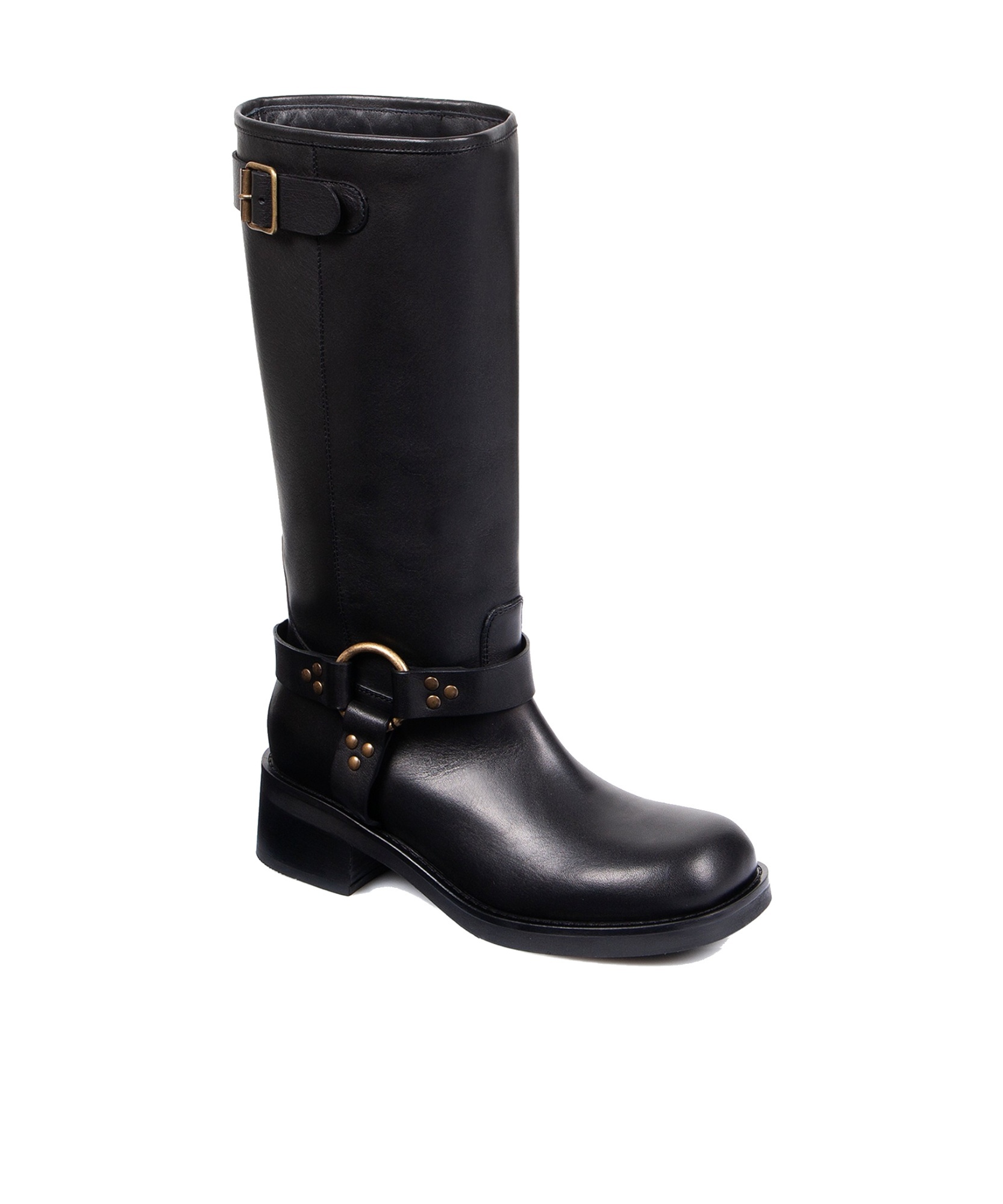 P.a.r.o.s.h Leather Stud Detail Calf-length Block Heel Boots In Black
