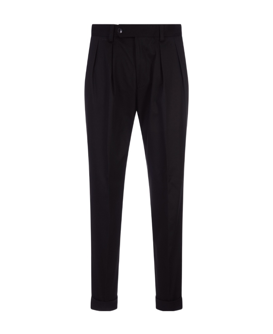 Shop Hugo Boss Pleat-detailing Straight-leg Trousers In Black