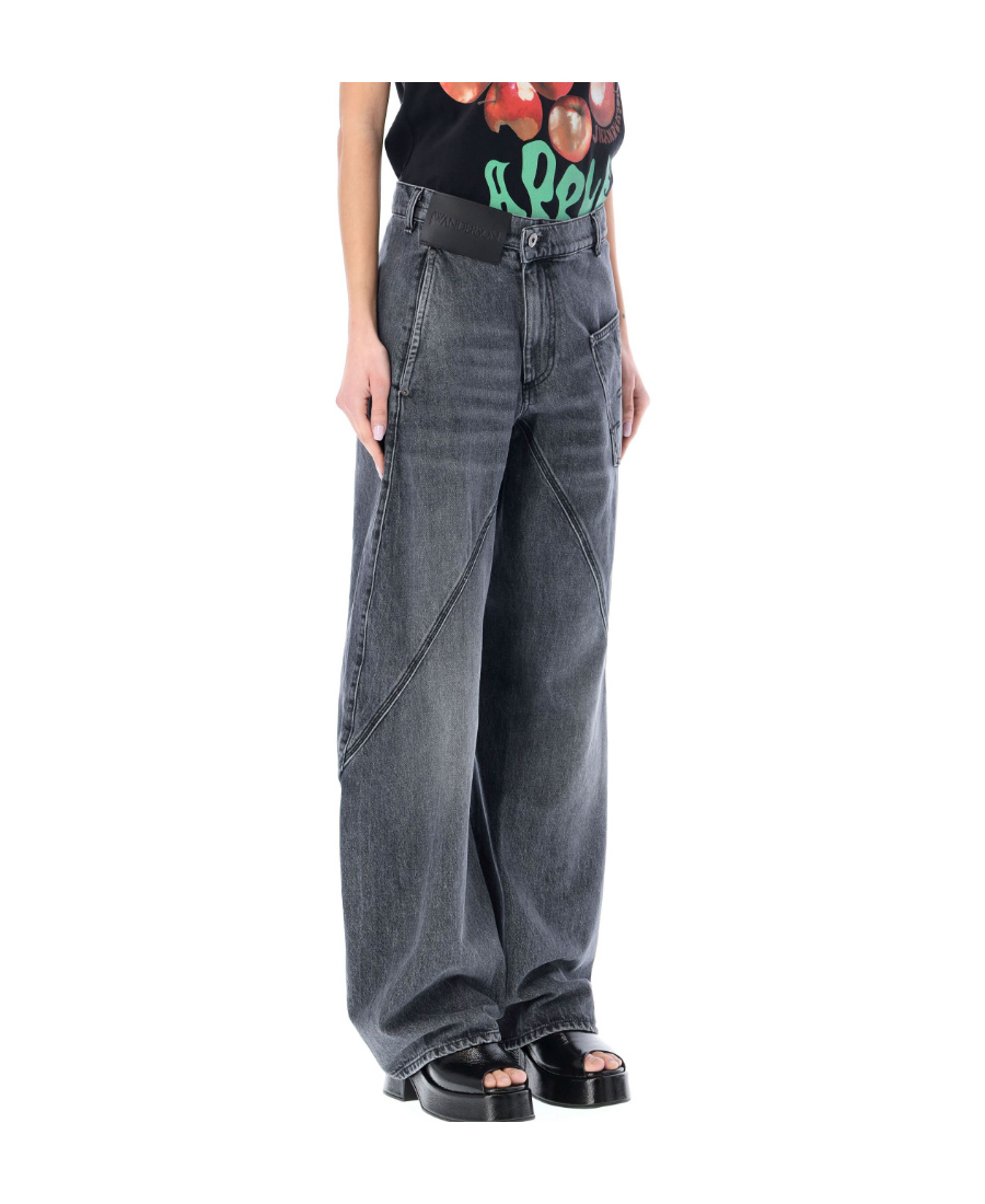 Jw Anderson Asymmetrical Washed Denim Trousers In Gray