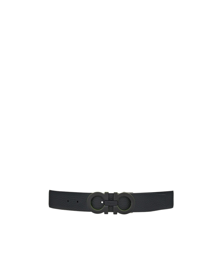 Ferragamo Black Reversible Belt With Gancini Buckle On The Front And All-over Gancini Motif In Black