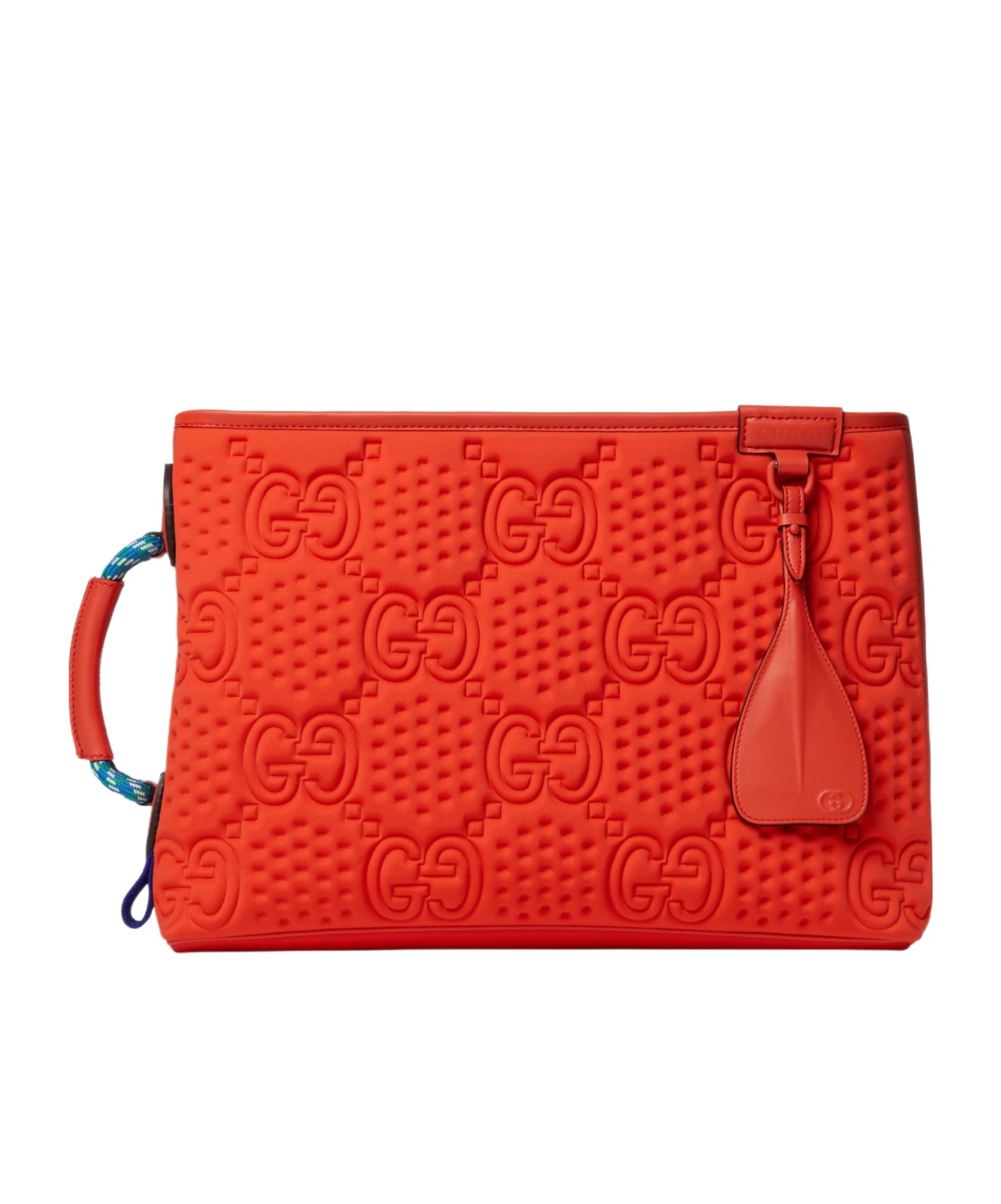 Gucci Gg Scuba Logo-debossed Clutch Bag In Orange