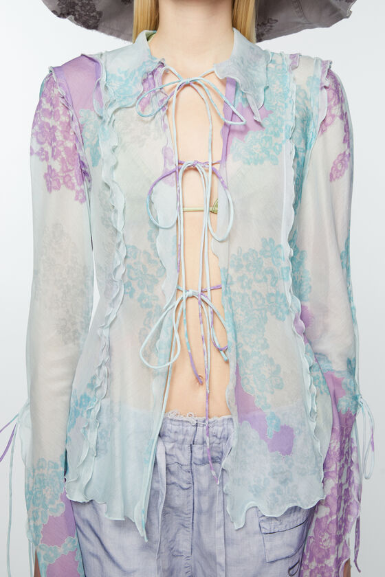 Acne Studios Printed Cotton And Silk Chiffon Top In Blue