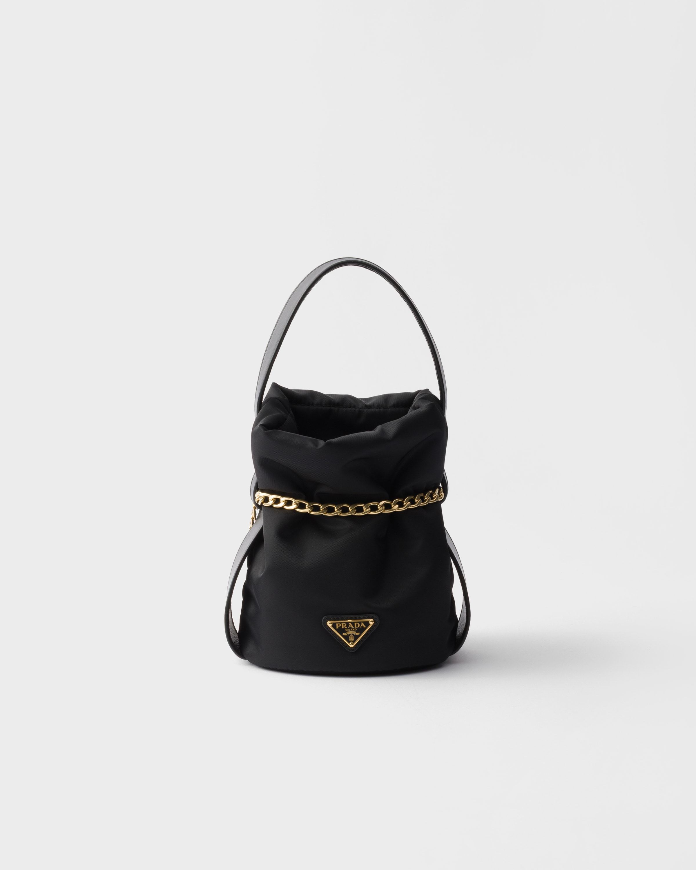 Prada Petit Sac Noir Re-nylon And Nappa Leather Mini Bucket Bag In Black