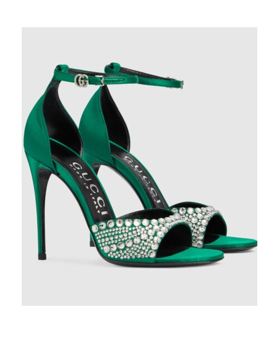 Gucci Women Balance With High Heel And Crystals In Green