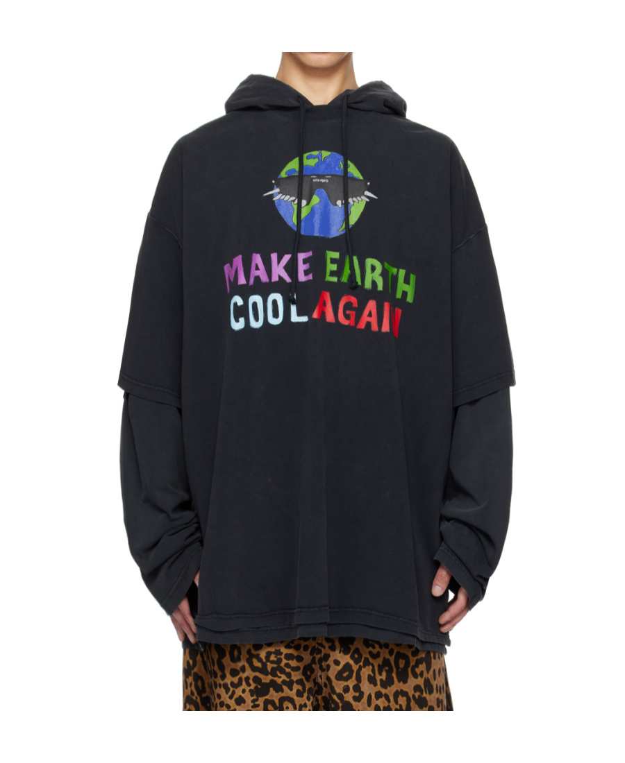 Vetements 'make Earth Cool Again' Hooded Sweater In Black