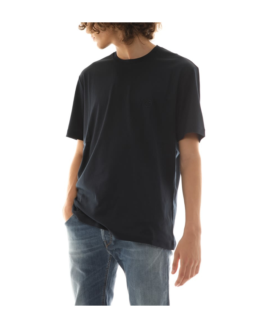 Giorgio Armani Official Store Stretch Viscose Bamboo Jersey T-shirt With Ga Embroidery In Black