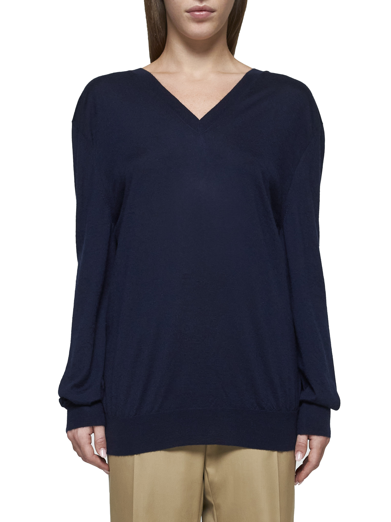 Prada V-neck Cashmere Jumper In Blue