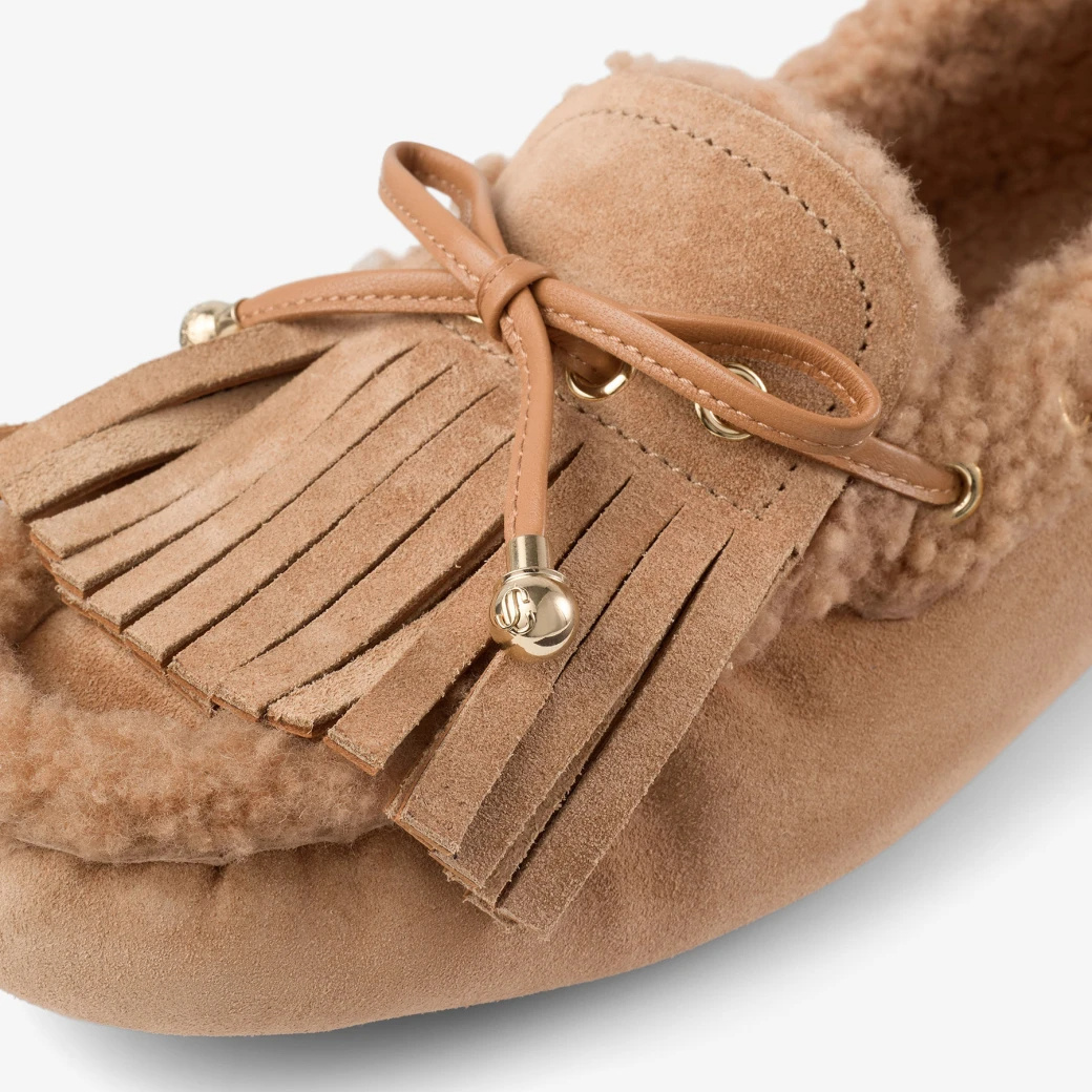 Jimmy Choo Toffee Velvet Suede Loafers With Shearling In Brown