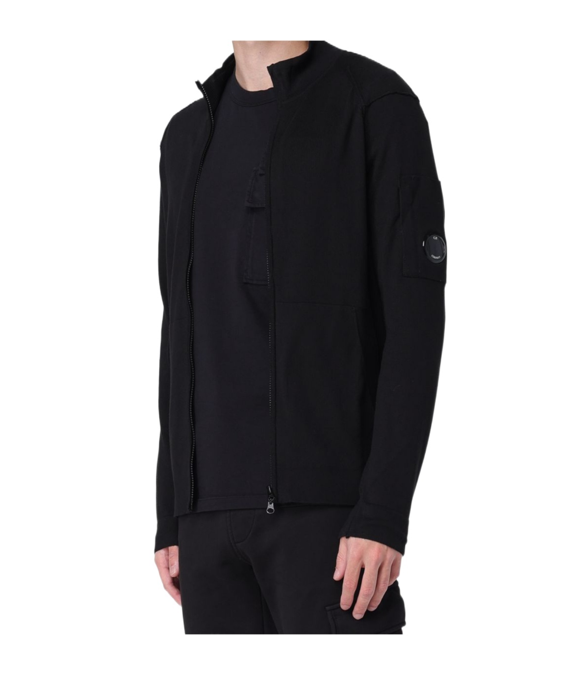 C.p. Company Long-sleeved Knitted Cardigan In Black