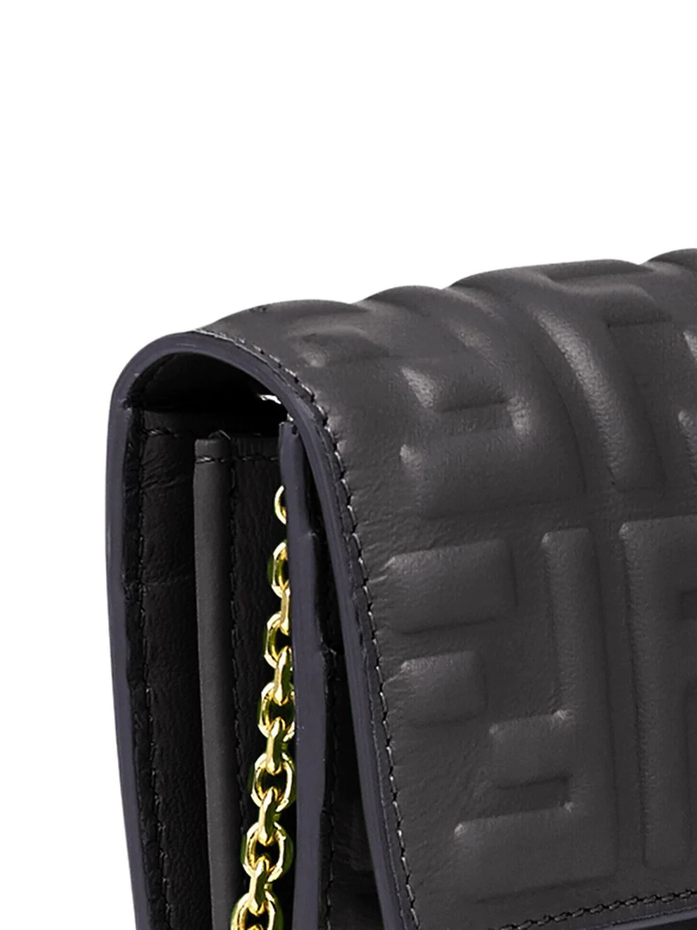 Fendi Baguette Leather Wallet On Chain In Black