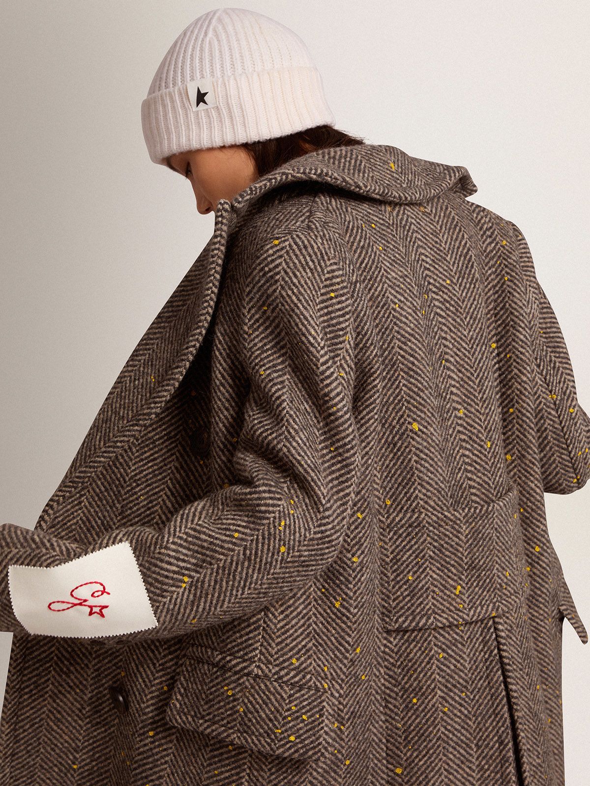 Golden Goose Berhen Long Herringbone Coat In Brown