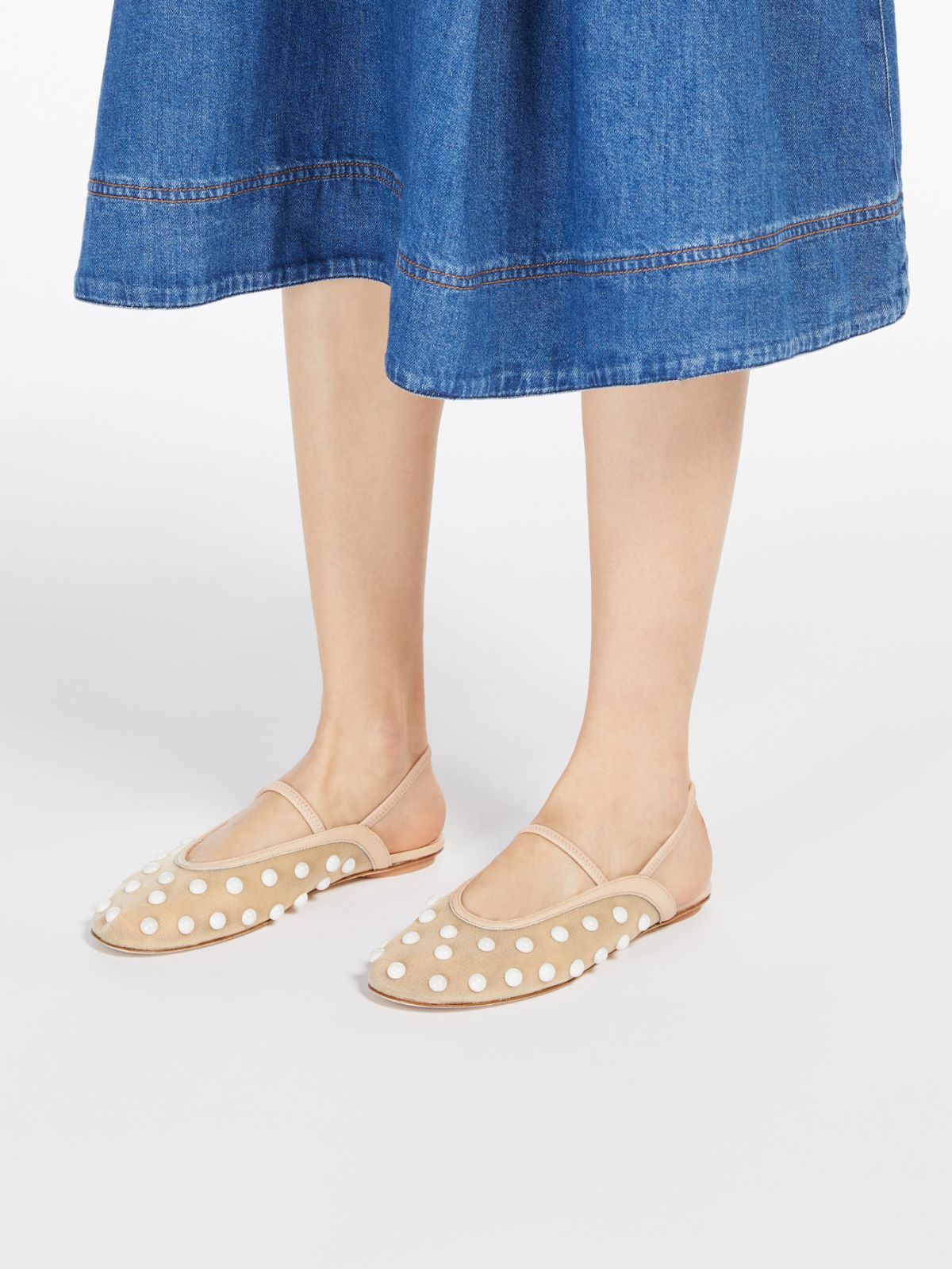 Weekend Max Mara Pearl-embellished Slingback Flats In Nude