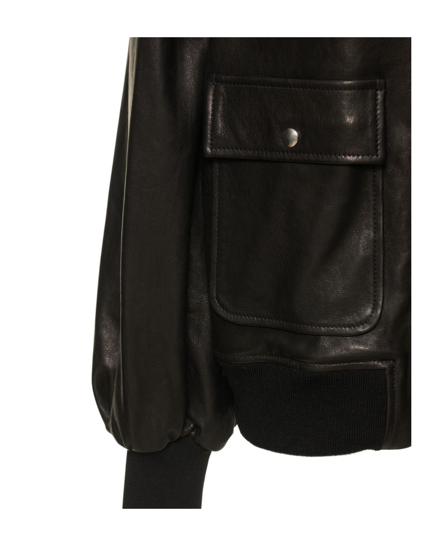 Khaite Shellar Shearling Collar Leather Aviator Jacket