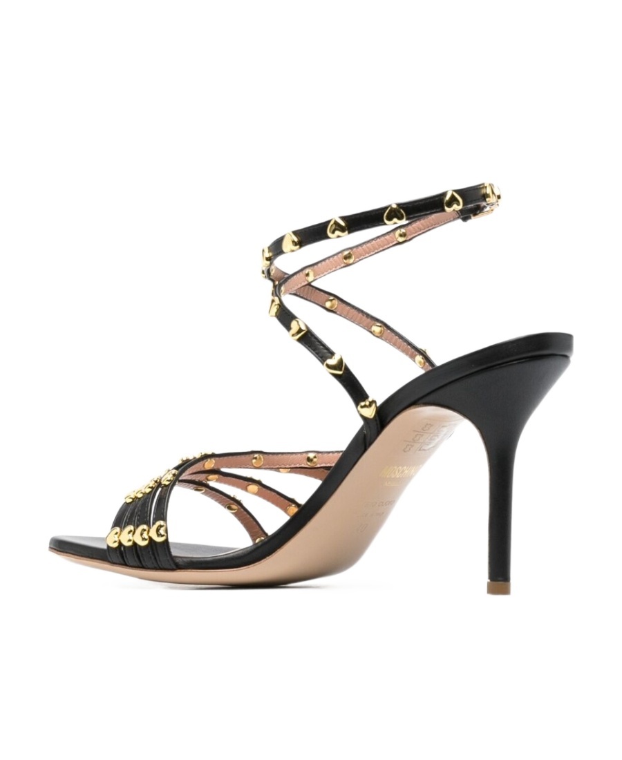Moschino 90mm Stiletto Heel Leather Sandals In Black