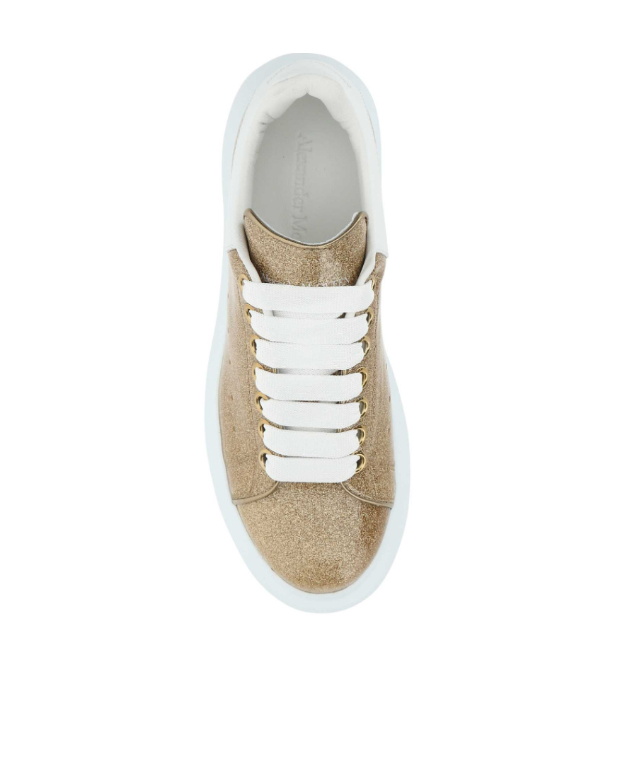 Alexander Mcqueen Gold Glitter Sneakers With White Leather Heel In Yellow