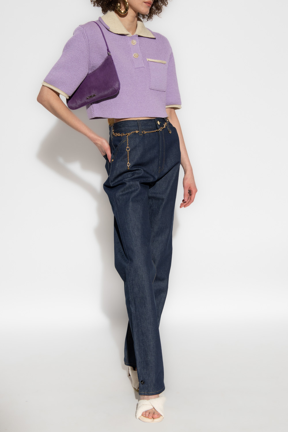 Jacquemus Le Polo Ribbed Knit Top In Purple
