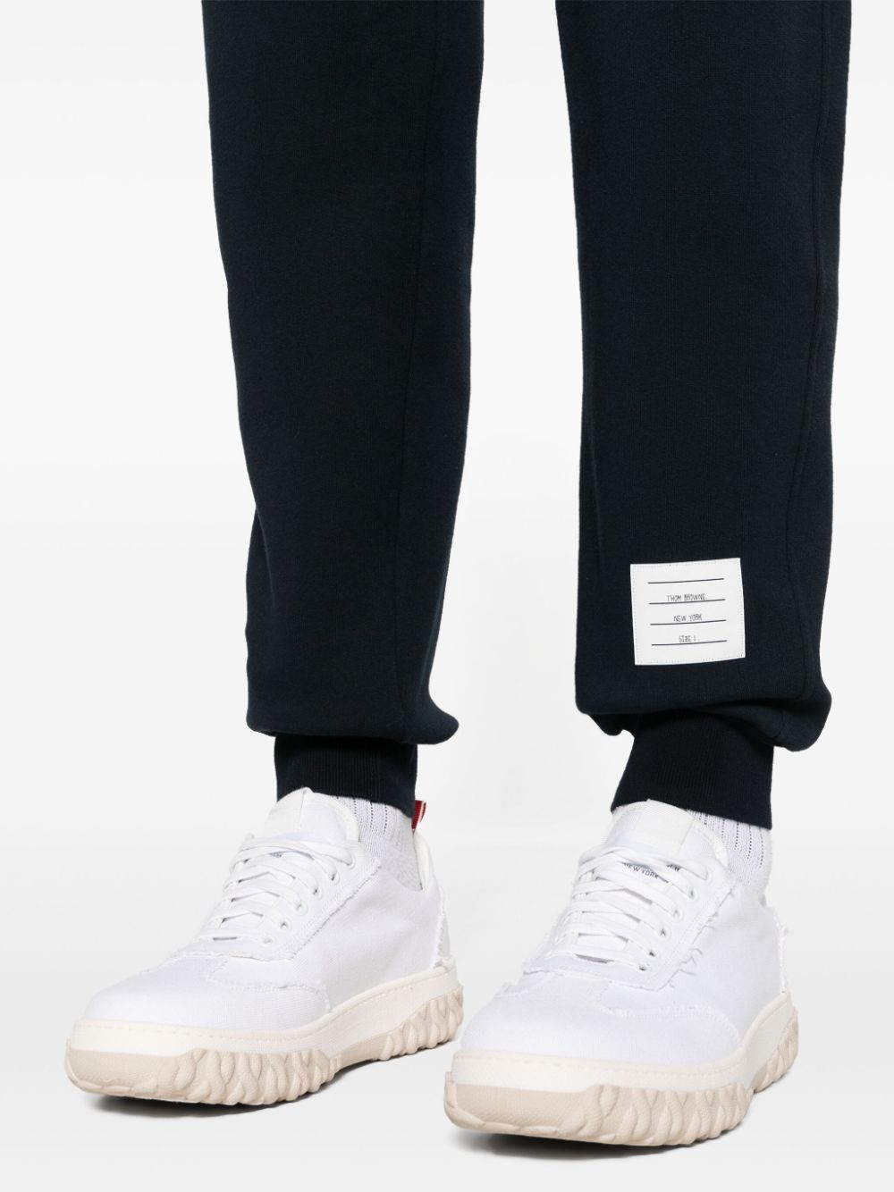 Thom Browne Color Block Fleece Joggers For Men In Black